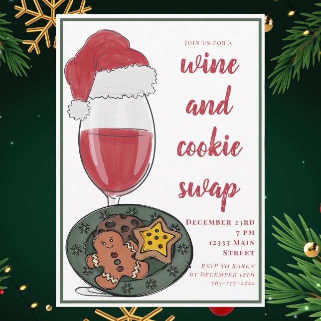 Invitation Fête de Noël : échange de vin et de biscuits  (Créateur téléchargé)