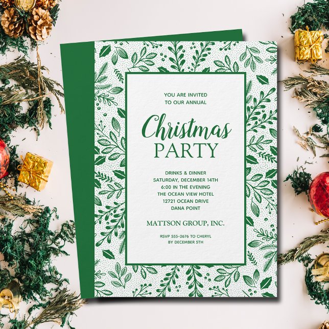 Invitation Fête de Noël Elegant Green Botanicals (Elegant green botanicals Christmas party invitations, PRINTED and/or INSTANT DOWNLOAD)