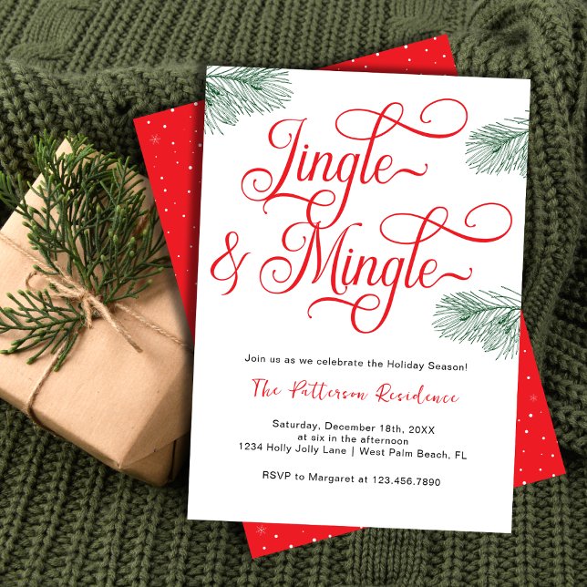 Invitation Fête de Noël Elegant Greenery Jingle & Mingle (Créateur téléchargé)