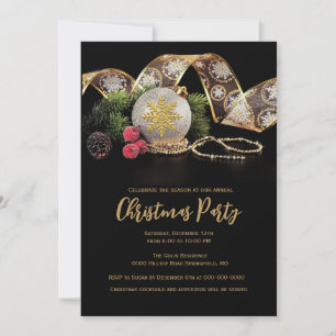 Invitation Fête de Noël Élégant Or sur Fond Noir 