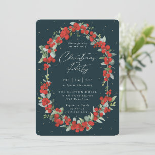 Invitation Fête de Noël Elegant Red Berry + Eucalyptus