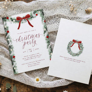 Invitation Fête de Noël Élégant Ruban Festif Aquarelle
