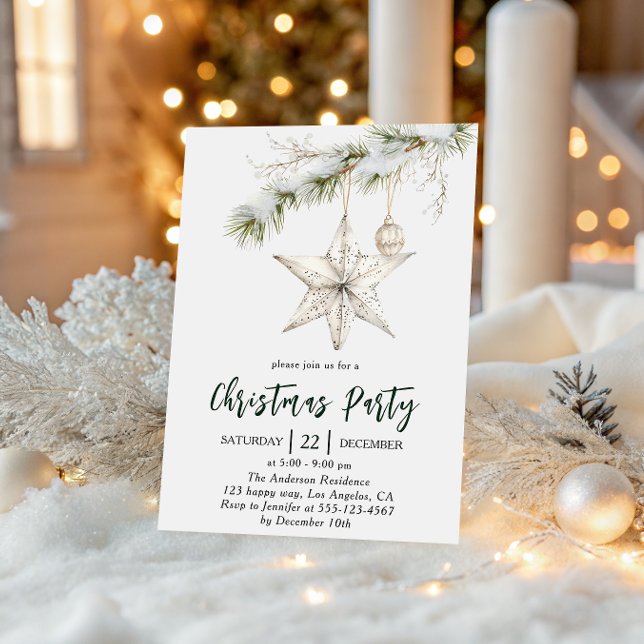 Invitation Fête de Noël Elegant Star | Vacances d'hiver  (Créateur téléchargé)
