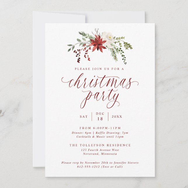 Invitation Fête de Noël élégante à l'aquarelle (Devant)
