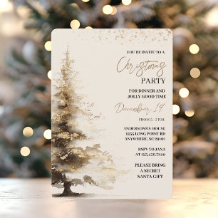 Invitation Fête de Noël élégante à l'aquarelle dorée