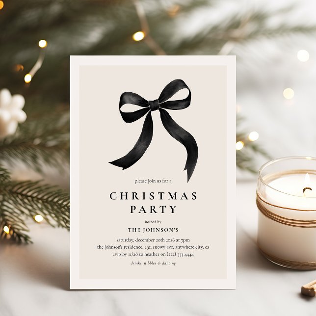 Invitation Fête de Noël élégante à nœud noir (Créateur téléchargé)