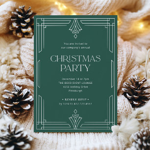 Invitation Fête de Noël élégante Art déco vert classique