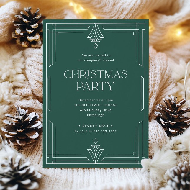 Invitation Fête de Noël élégante | Art déco vert classique (Créateur téléchargé)