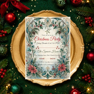 Invitation Fête de Noël élégante Art Nouveau