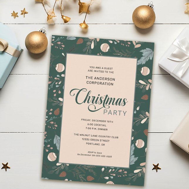 Invitation Fête de Noël élégante au feuillage d'hiver de bure (Créateur téléchargé)