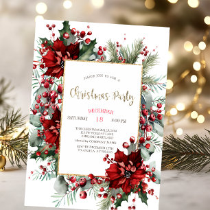 Invitation Fête de Noël élégante au poinsettia
