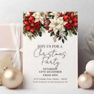 Invitation Fête de Noël élégante au poinsettia
