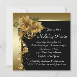 Invitation Fête de Noël élégante au poinsettia doré
