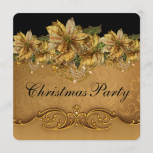 Invitation Fête de Noël élégante aux poinsettias noirs et dor