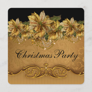 Invitation Fête de Noël élégante aux poinsettias noirs et dor