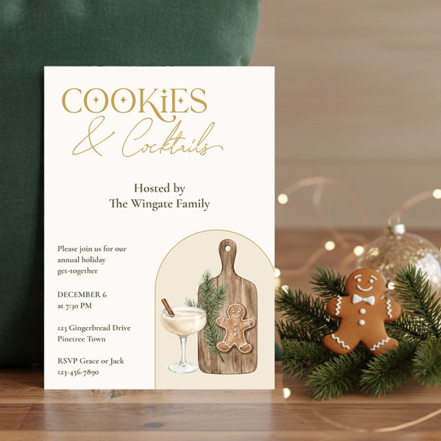 Invitation Fête de Noël élégante avec biscuits et cocktails (Cookies & Cocktails Holiday party invitation by Darling & May - printed or digital download)