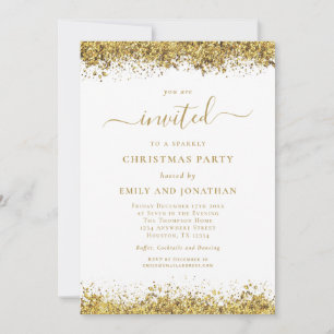 Invitation Fête de Noël élégante avec écriture à paillettes d