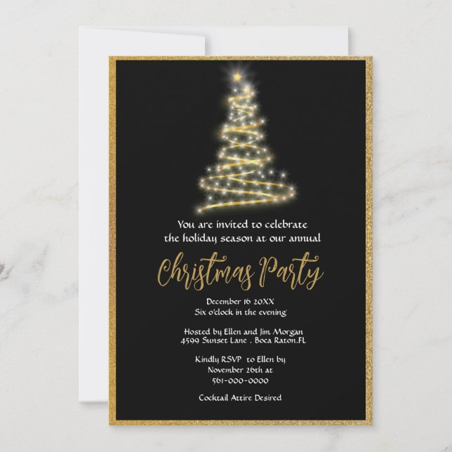 Invitation Fête de Noël élégante avec paillettes dorées  (Devant)
