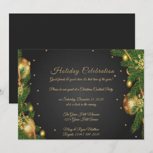 Invitation Fête de Noël élégante Black & Gold