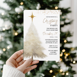 Invitation Fête de Noël élégante blanche et or
