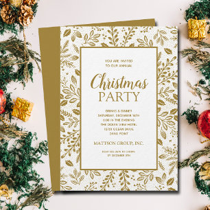Invitation Fête de Noël Élégante Botanique Or