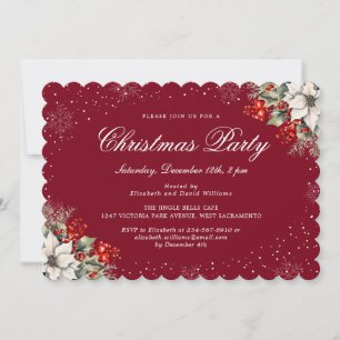Invitation Fête de Noël élégante botanique rouge