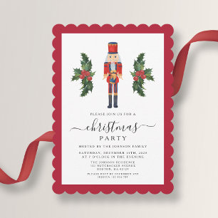 Invitation Fête de Noël Élégante Casse-Noisette Rouge