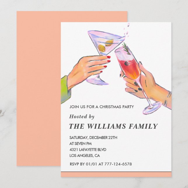 Invitation Fête de Noël élégante  Cocktail Party (Devant / Derrière)