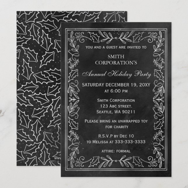 Invitation Fête de Noël élégante Corporate Argent Noir  (Devant / Derrière)