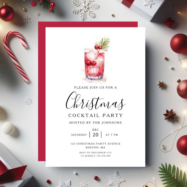 Invitation Fête de Noël élégante de vacances Cocktail  (Elegant Holiday Cocktaill Christmas Party Invitation)