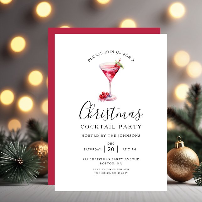 Invitation Fête de Noël élégante de vacances Cocktail  (Elegant Holiday Cocktaill Christmas Party Invitation)