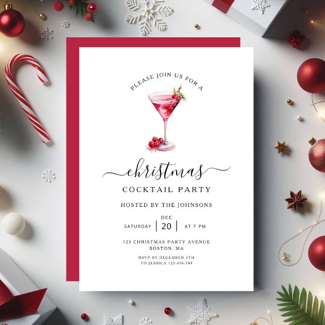 Invitation Fête de Noël élégante de vacances Cocktail  (Elegant Holiday Cocktaill Christmas Party Invitation
)