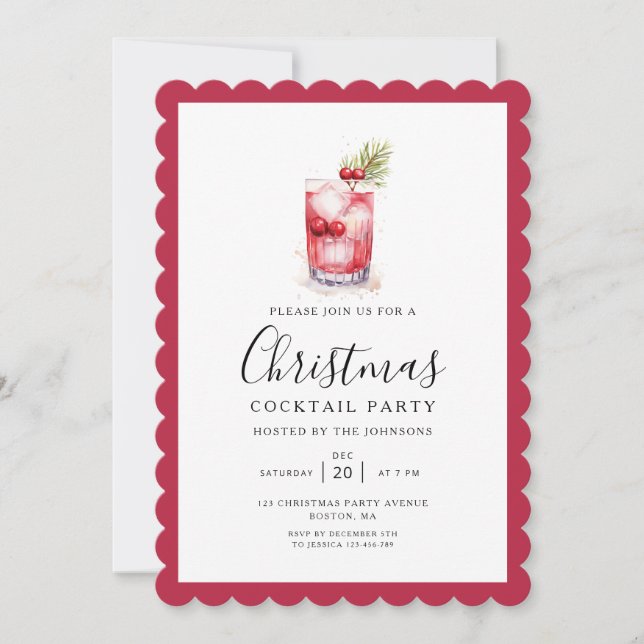 Invitation Fête de Noël élégante de vacances Cocktail  (Devant)