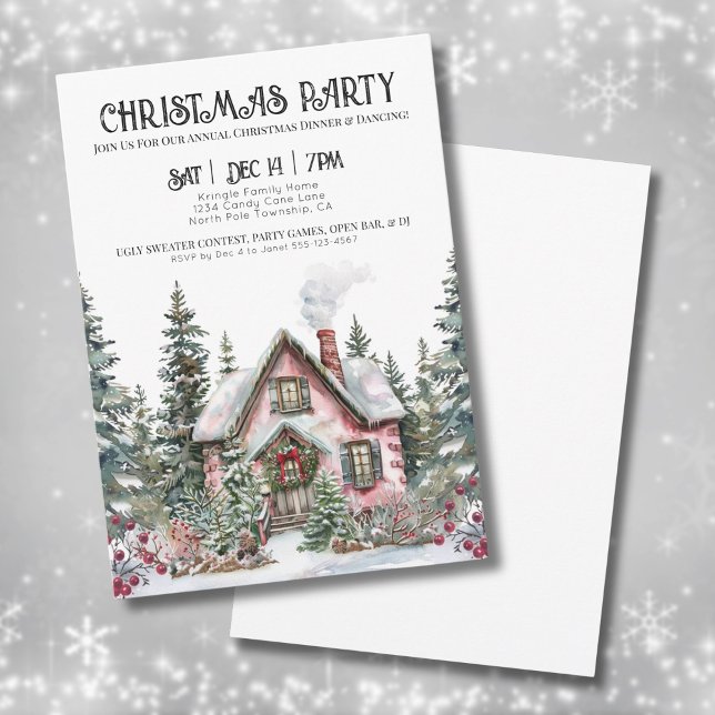 Invitation Fête de Noël élégante d'hiver (Elegant Winter Watercolor Christmas Party Invitation)