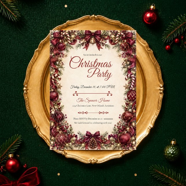 Invitation Fête de Noël élégante en bordeaux (Créateur téléchargé)