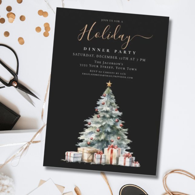 Invitation Fête de Noël élégante en noir et or (Créateur téléchargé)