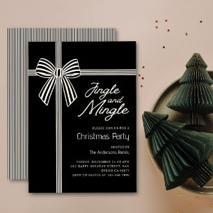 Invitation Fête de Noël élégante et chic avec ruban rayé