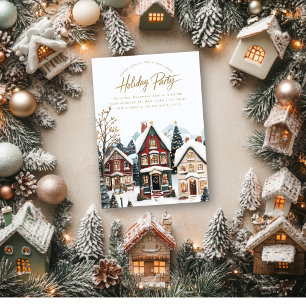 Invitation Fête de Noël élégante et classique au village