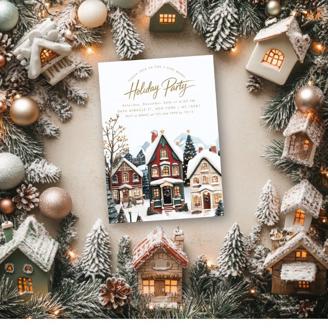 Invitation Fête de Noël élégante et classique au village (Créateur téléchargé)