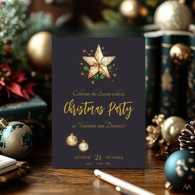 Invitation Fête de Noël Élégante et Festive avec Étoile (Créateur téléchargé)