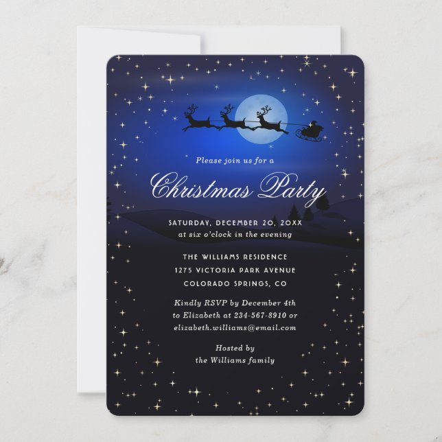 Invitation Fête de Noël élégante et festive en bleu (Devant)