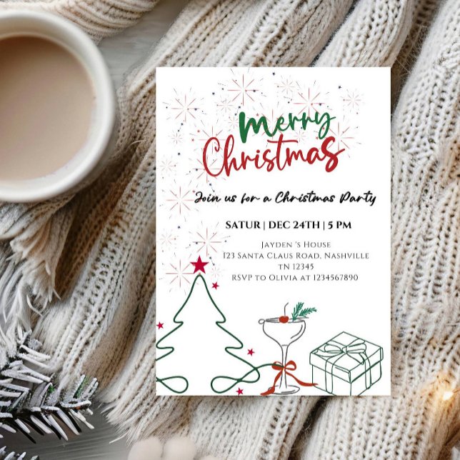 Invitation Fête de Noël élégante et joyeuse - Vacances festiv (Créateur téléchargé)