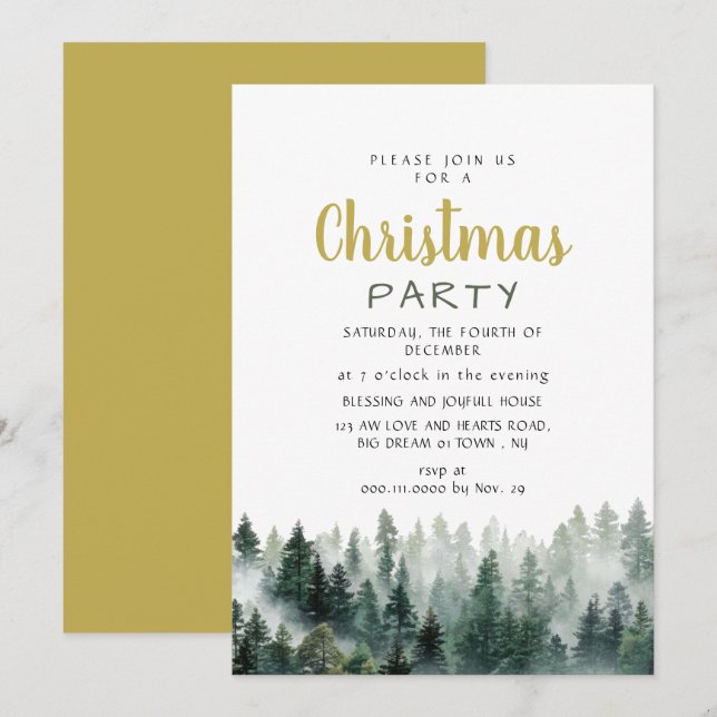 Invitation Fête de Noël élégante et moderne en forêt de pins (Devant / Derrière)