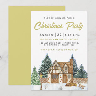 Invitation Fête de Noël élégante hivernale nostalgique vintag