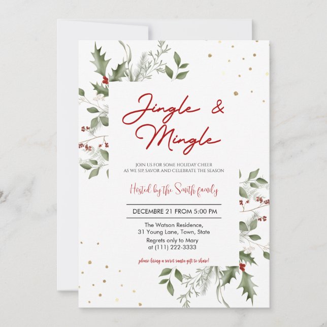 Invitation Fête de Noël élégante Jingle & Mingle (Devant)