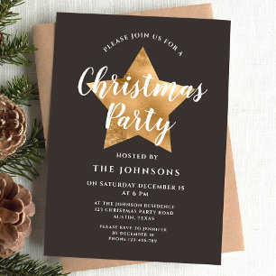 Invitation Fête de Noël élégante marron étoile dorée