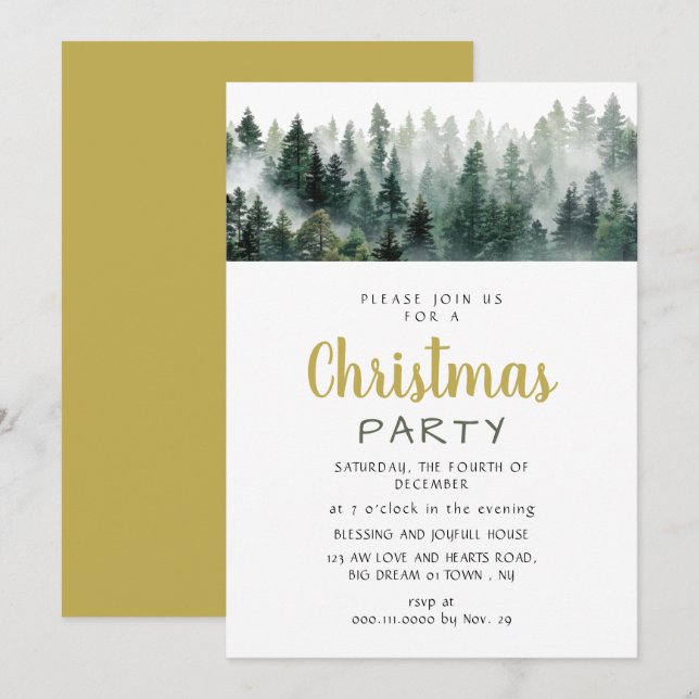 Invitation Fête de Noël élégante moderne en forêt de pins (Devant / Derrière)
