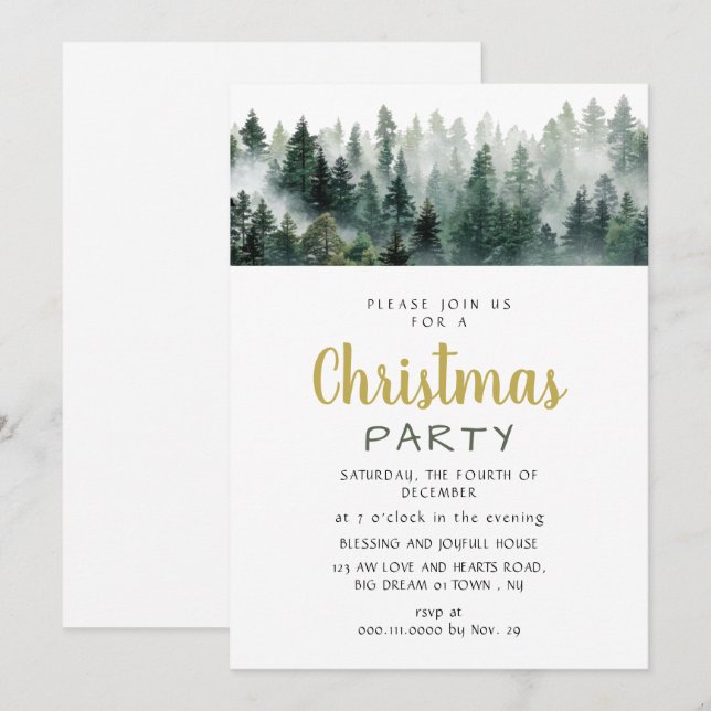 Invitation Fête de Noël élégante moderne en forêt de pins (Devant / Derrière)