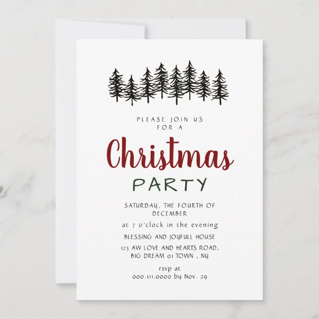 Invitation Fête de Noël élégante moderne en forêt de pins (Devant)