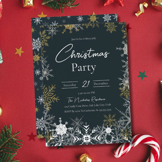 Invitation Fête de Noël élégante moderne flocon de neige mari (Créateur téléchargé)